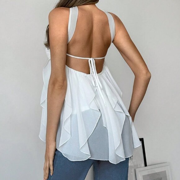 Women's Elegant Romantic Sexy Elegant Style Starfish Embellished top - white - Picture 3 of 6